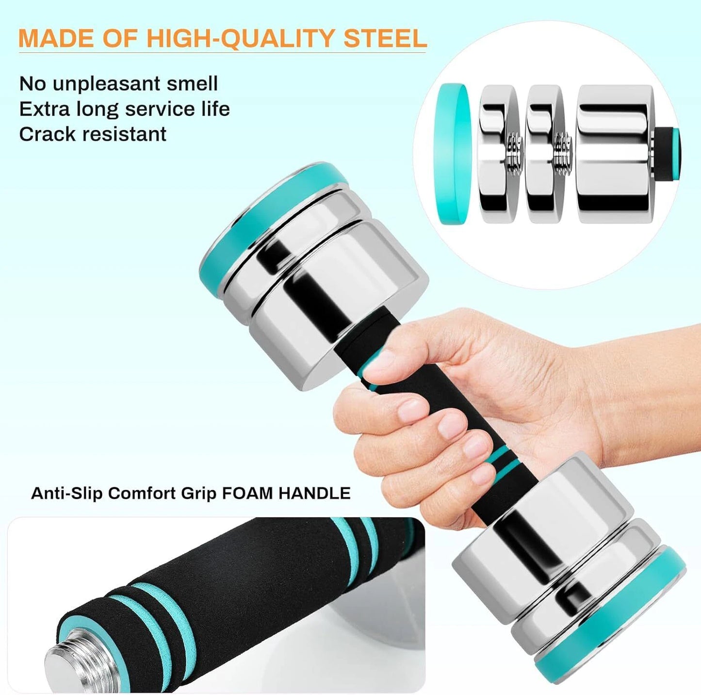 Adjustable Steel Dumbbells with Foam Handles for Home Gym