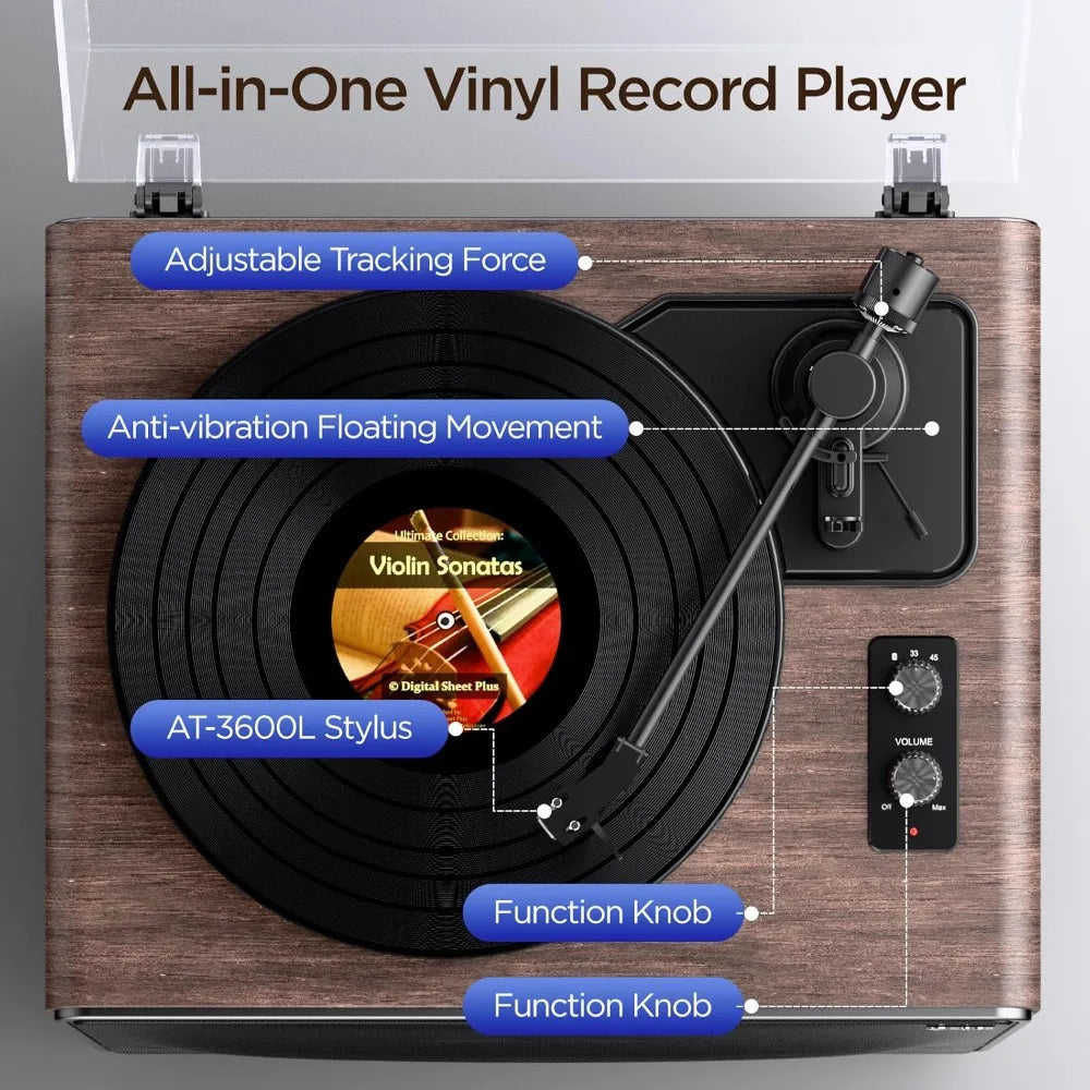 All-in-One Vinyl Record Player with Bluetooth & Speakers