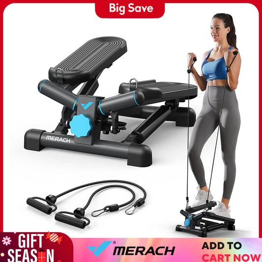 MERACH Mini Stepper for Exercise with Resistance Band
