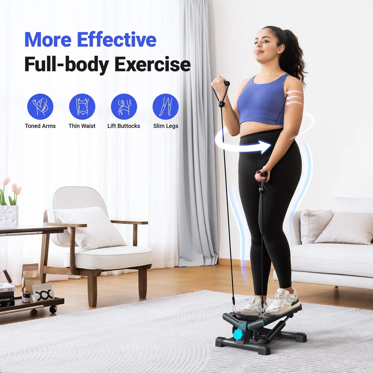 MERACH Mini Stepper for Exercise with Resistance Band