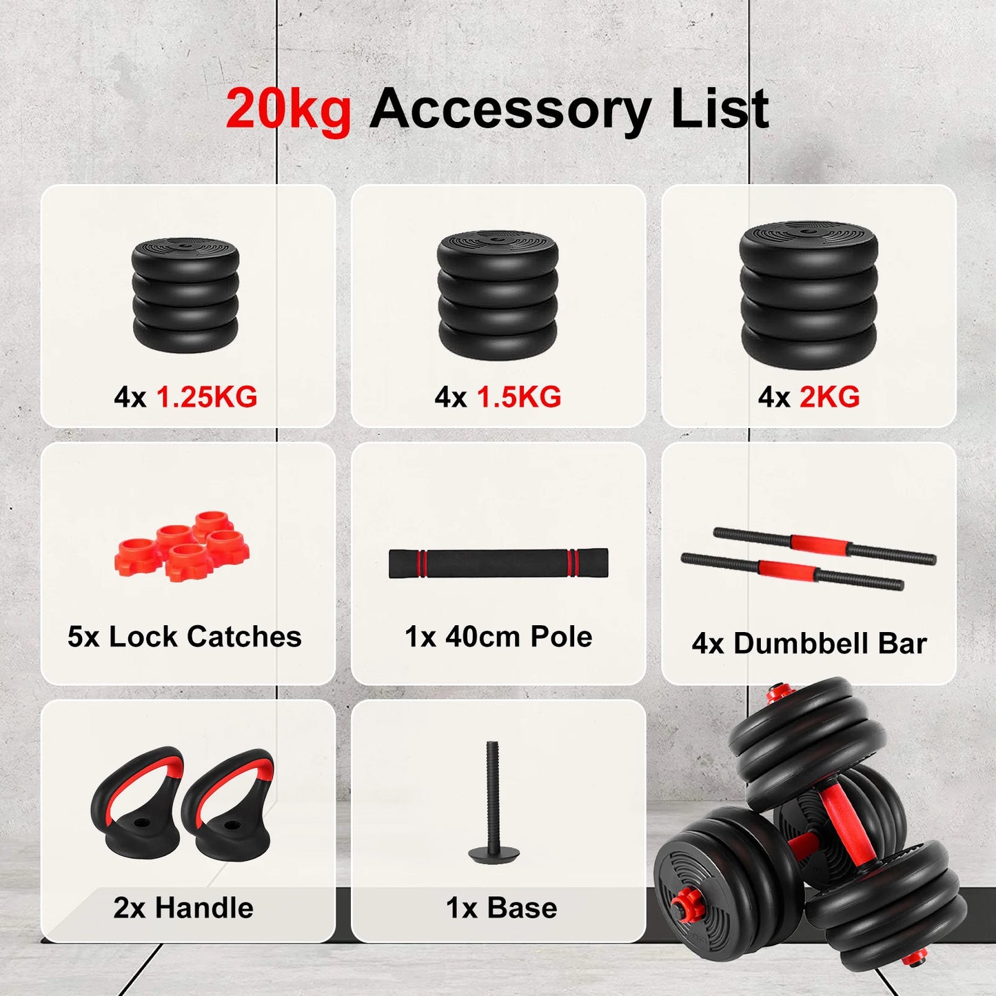 Adjustable Dumbbell Set 44 Lbs Multifunctional Home Gym Equipment