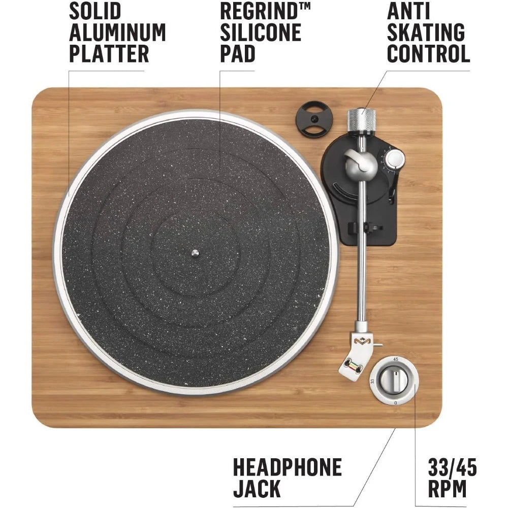 Vinyl Record Player with Built-in Pre-Amp and Headphone Jack