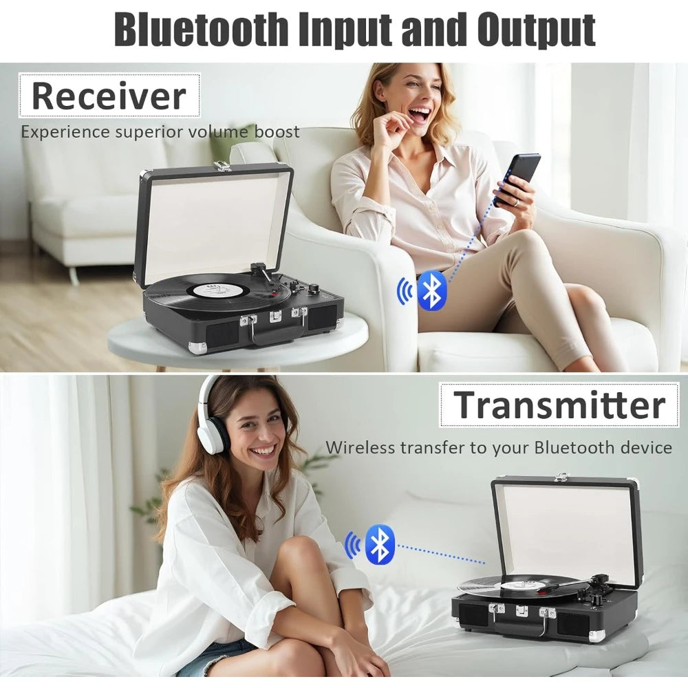 Portable Suitcase LP Player with Bluetooth and Speakers