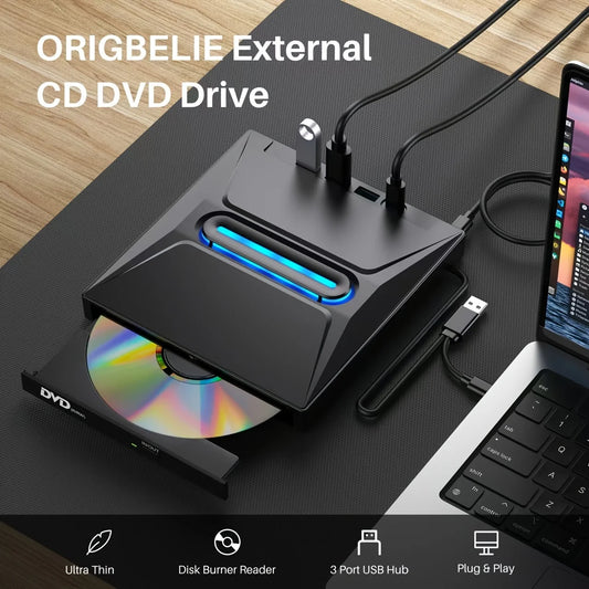 New Luminous USB 3.0 External CD DVD Drive with Reader