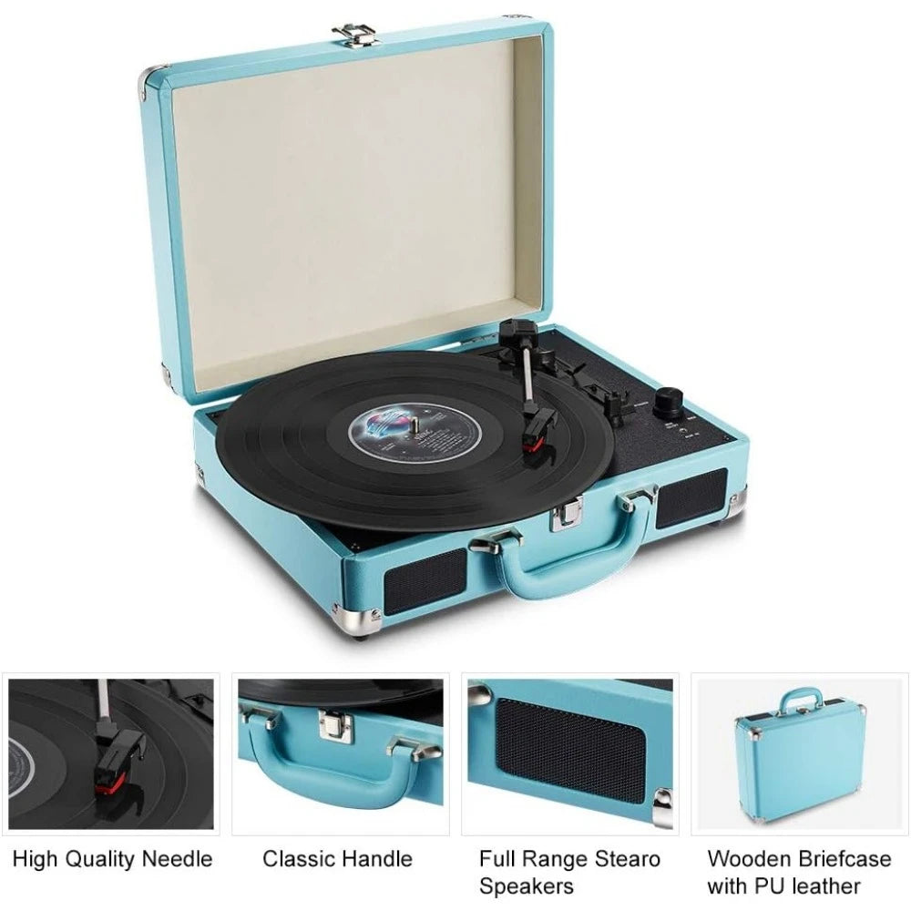 Portable Vinyl Record Player with Built-in Speakers and More