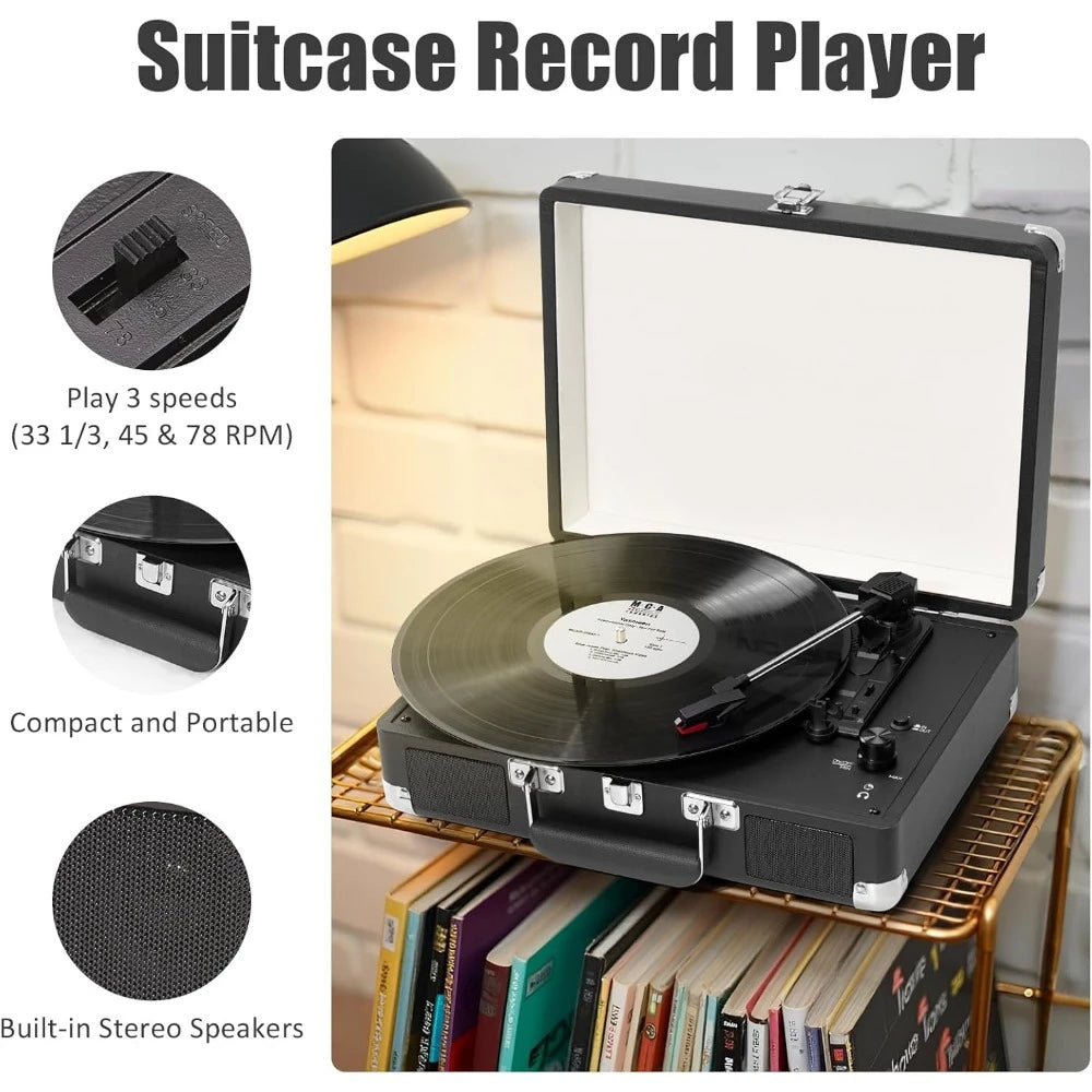Portable Suitcase LP Player with Bluetooth and Speakers