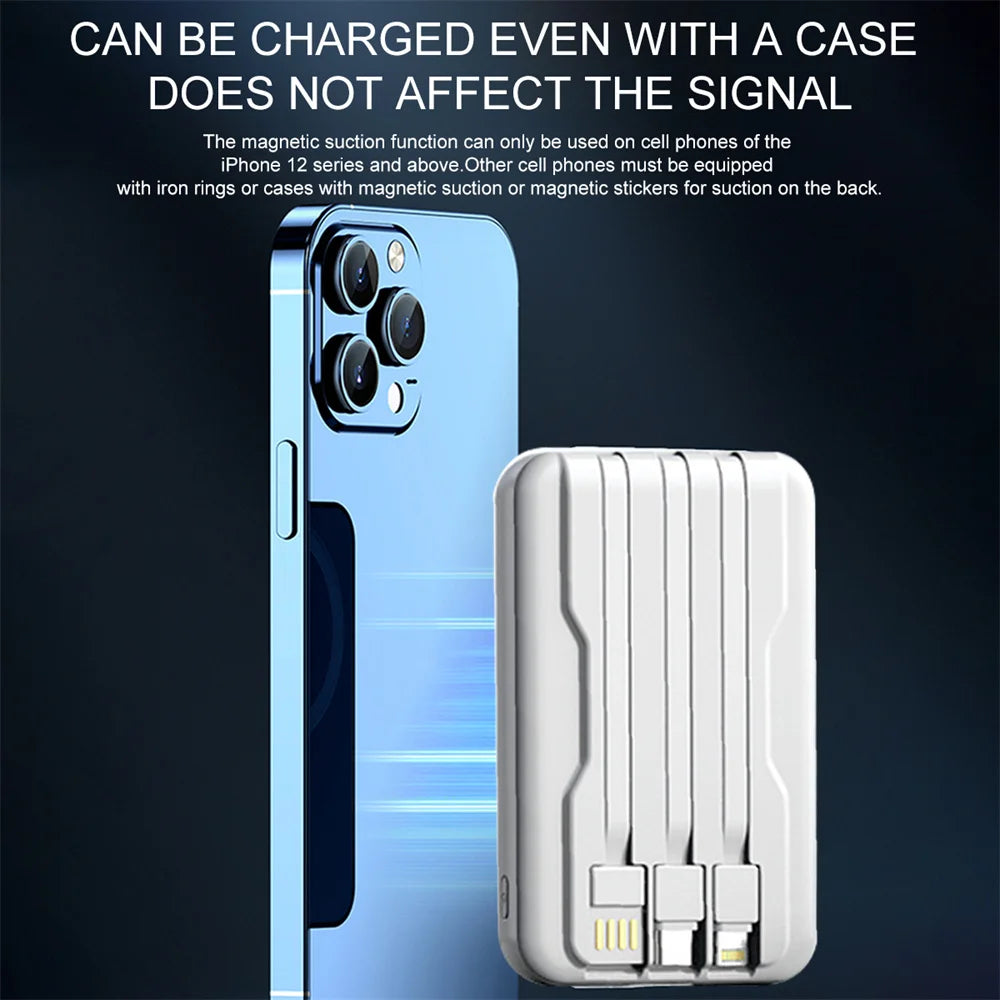 10000mAh Wireless Fast Charger with Built-in Cables