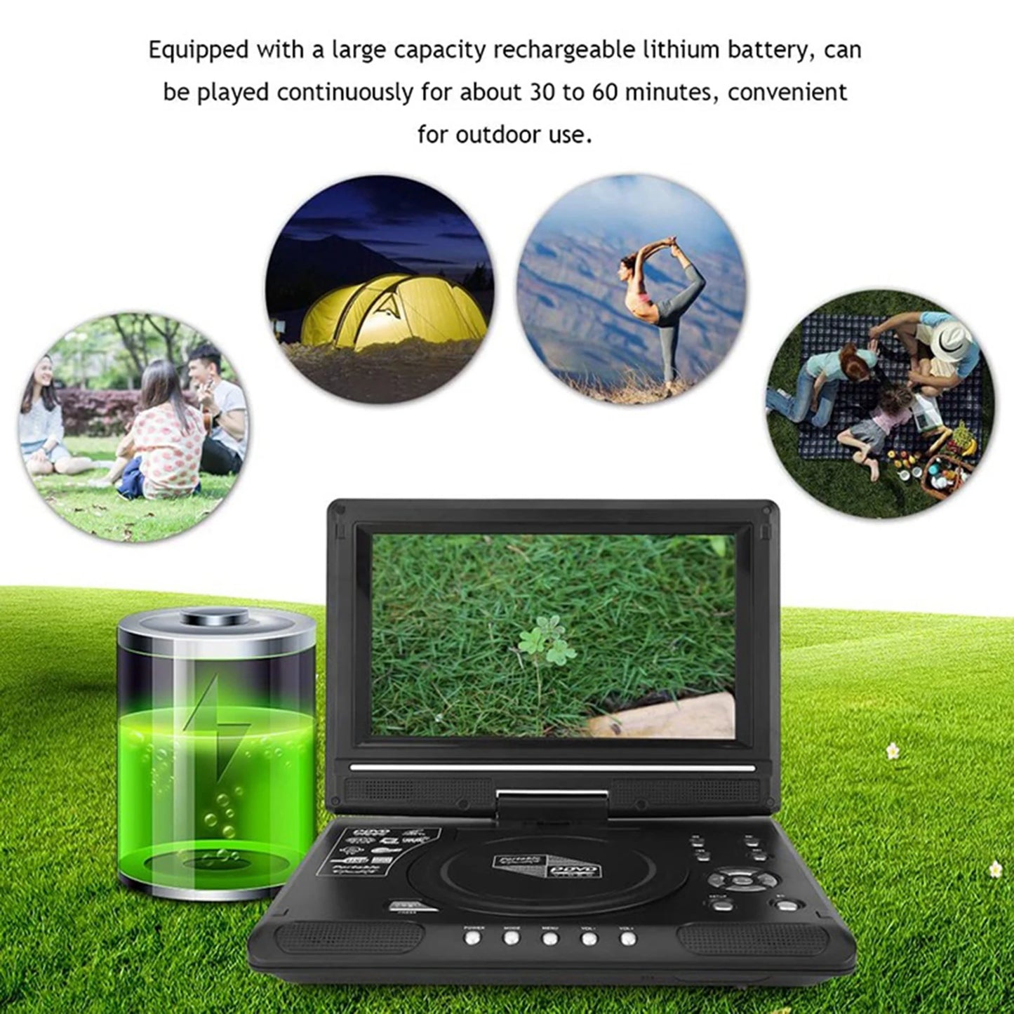 9.8 Inch 16:9 Widescreen 270° Rotatable LCD Screen Home Car TV DVD Player Portable VCD Compact Disc MP3 Viewer with GameFunction