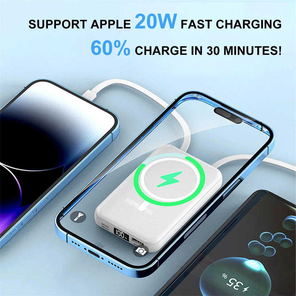10000mAh Wireless Fast Charger with Built-in Cables
