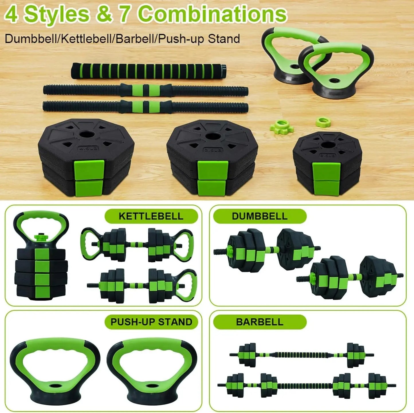 66lbs/88lbs Weight 4 in 1 Adjustable Kettlebell Set for Home Gym
