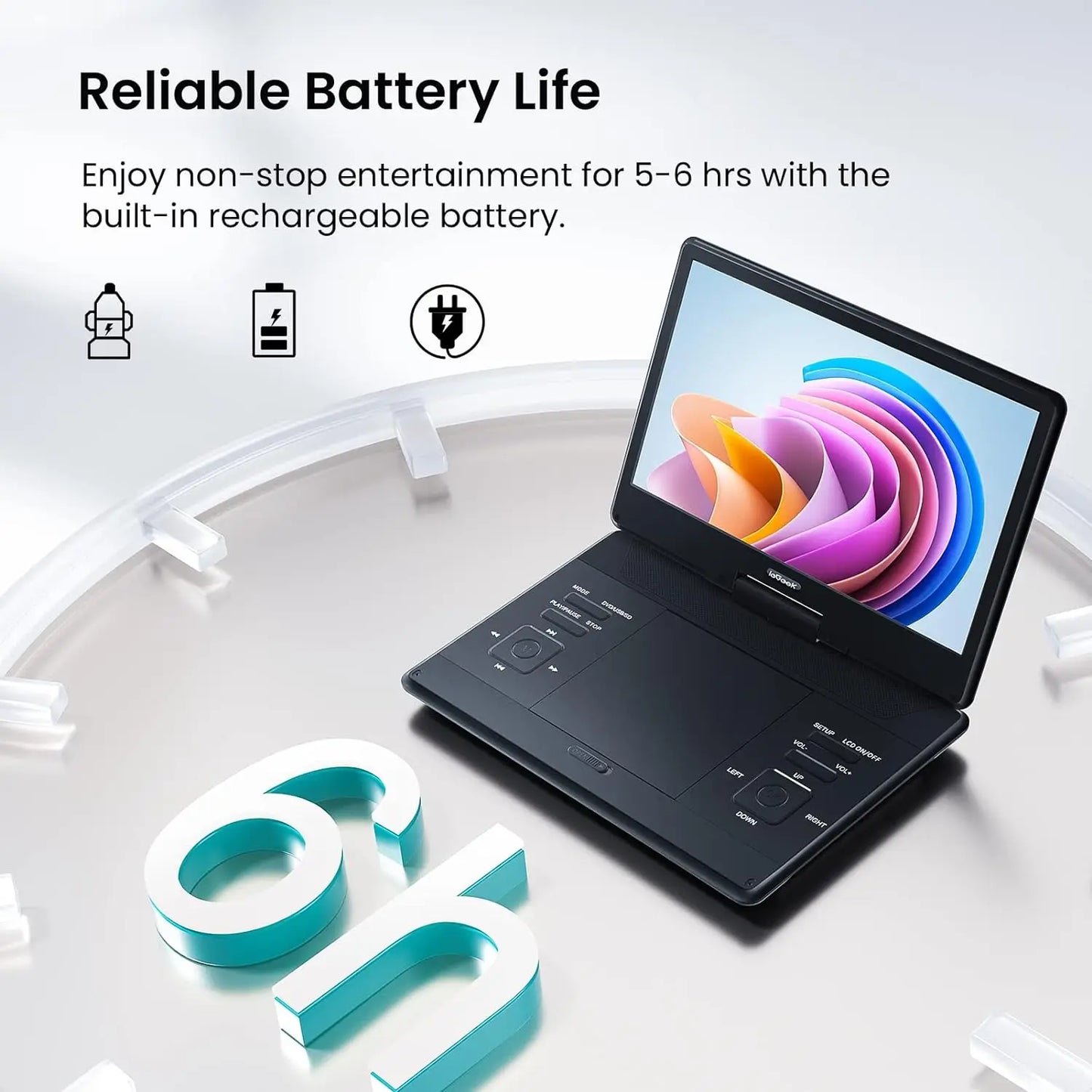 ieGeek 15.9" Portable DVD Player - with 14.0" Large HD Screen, 6 Hours Rechargeable Battery, High Volume Speakers