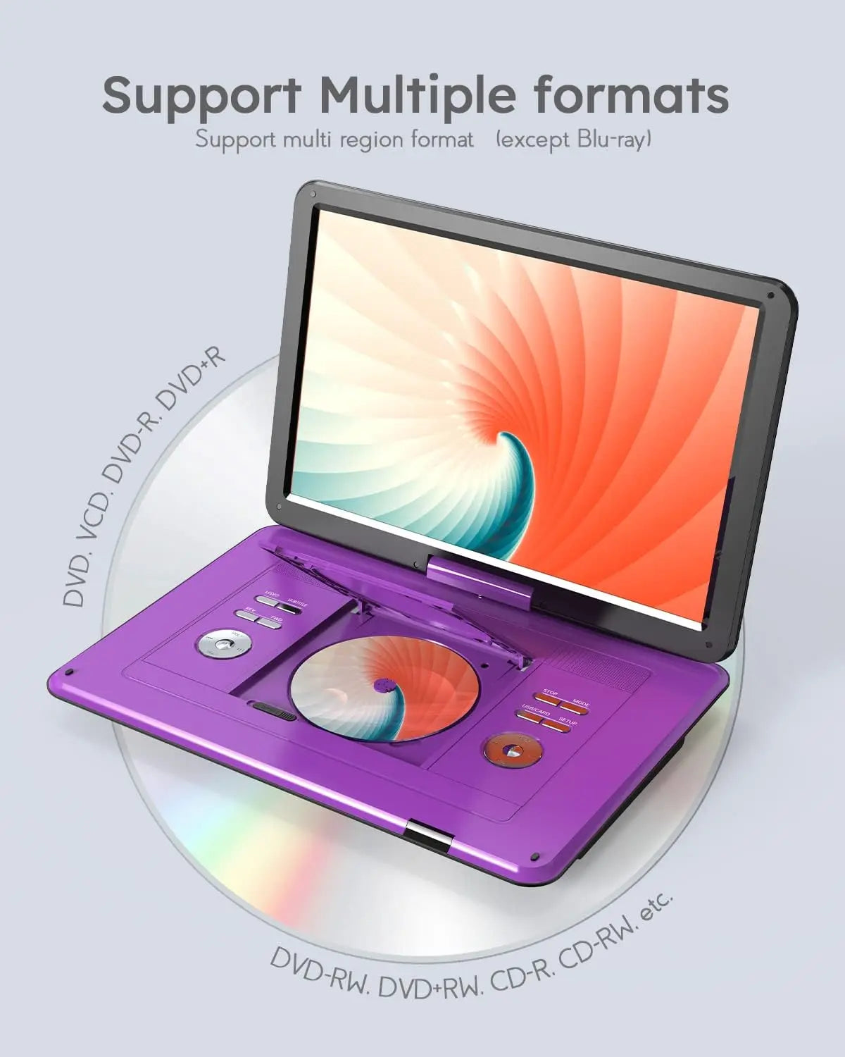 Boifun Portable DVD Player 12.5", with 10.5" HD Swivel Screen, Car Travel DVD Players 5 Hrs Rechargeable Battery