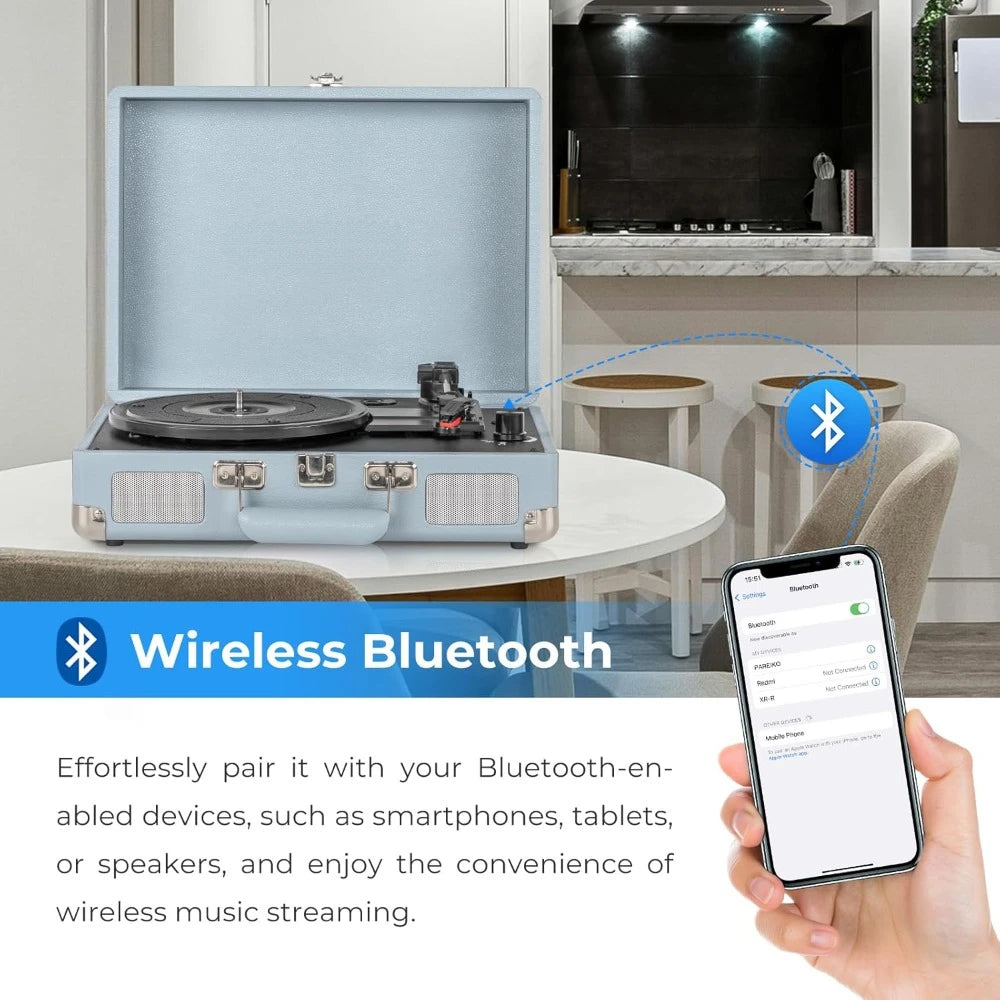 Portable Vinyl Record Player Suitcase with Bluetooth Speakers