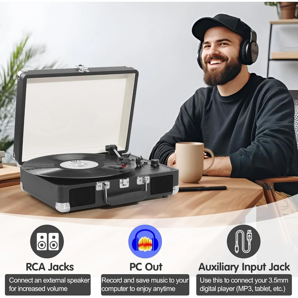Portable Suitcase LP Player with Bluetooth and Speakers