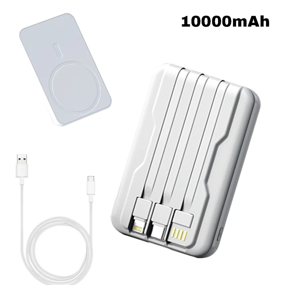 10000mAh Wireless Fast Charger with Built-in Cables
