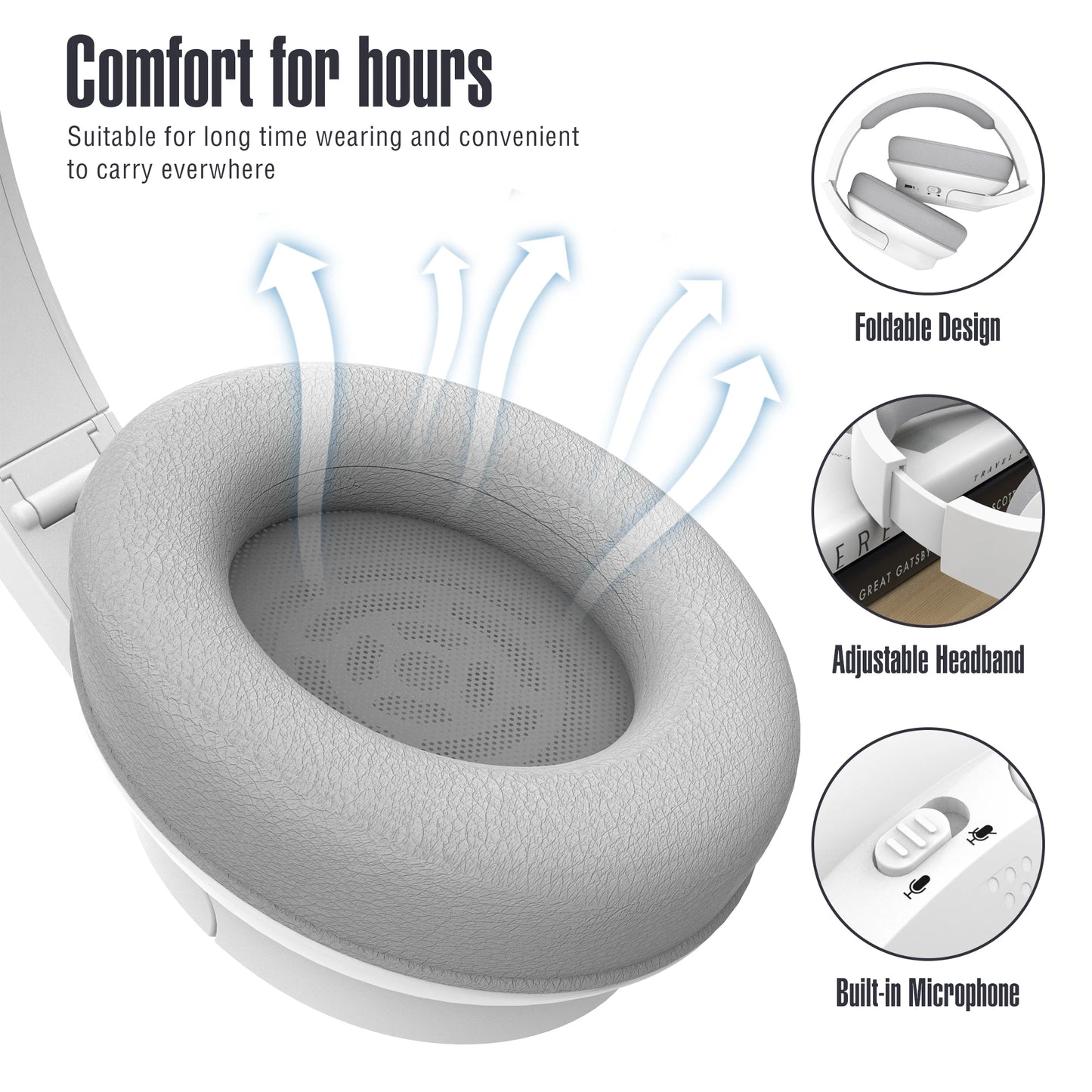 Bluetooth Wireless Over-Ear Headphones with 60H Playtime