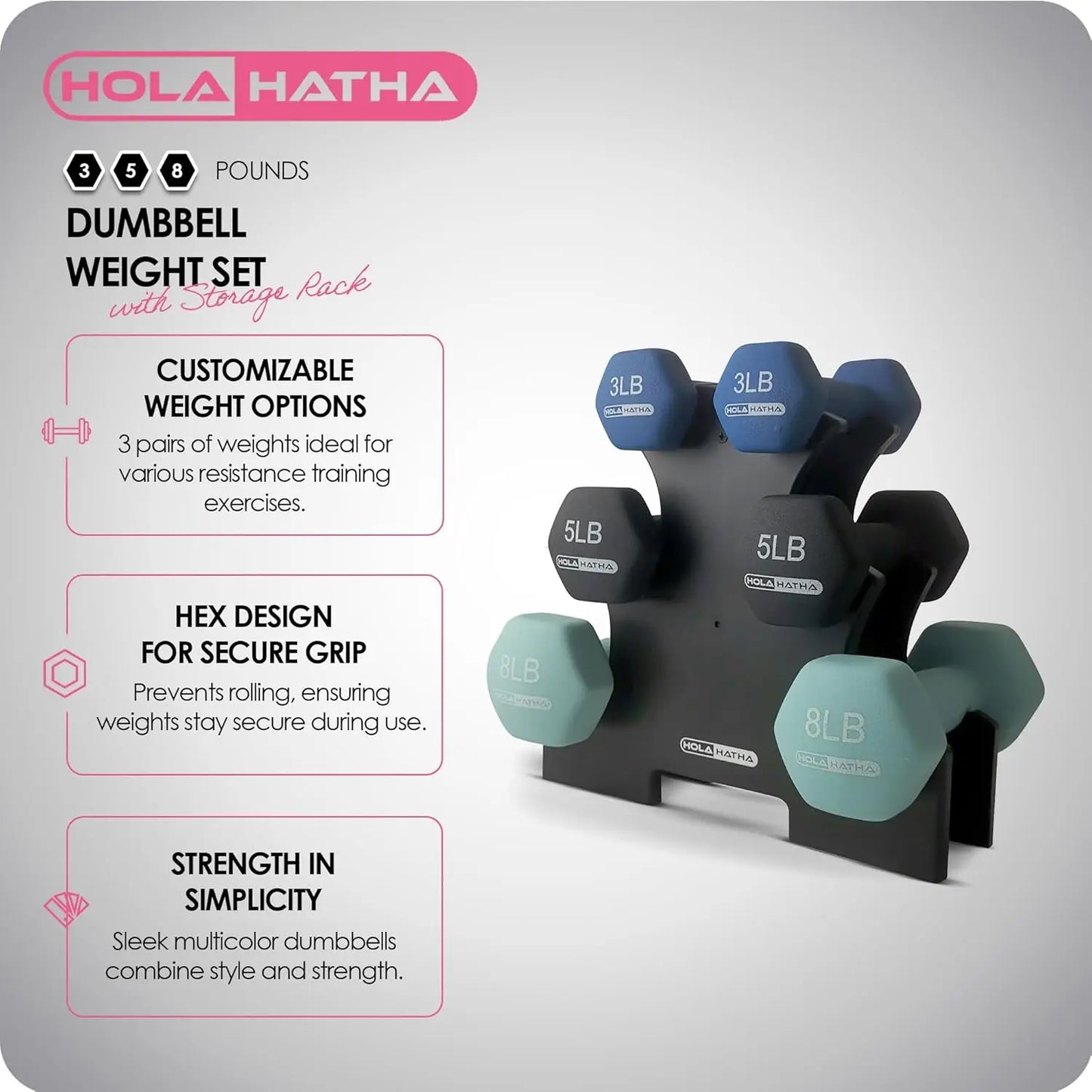 Dumbbell Free Hand Weight Set with Rack for Toning