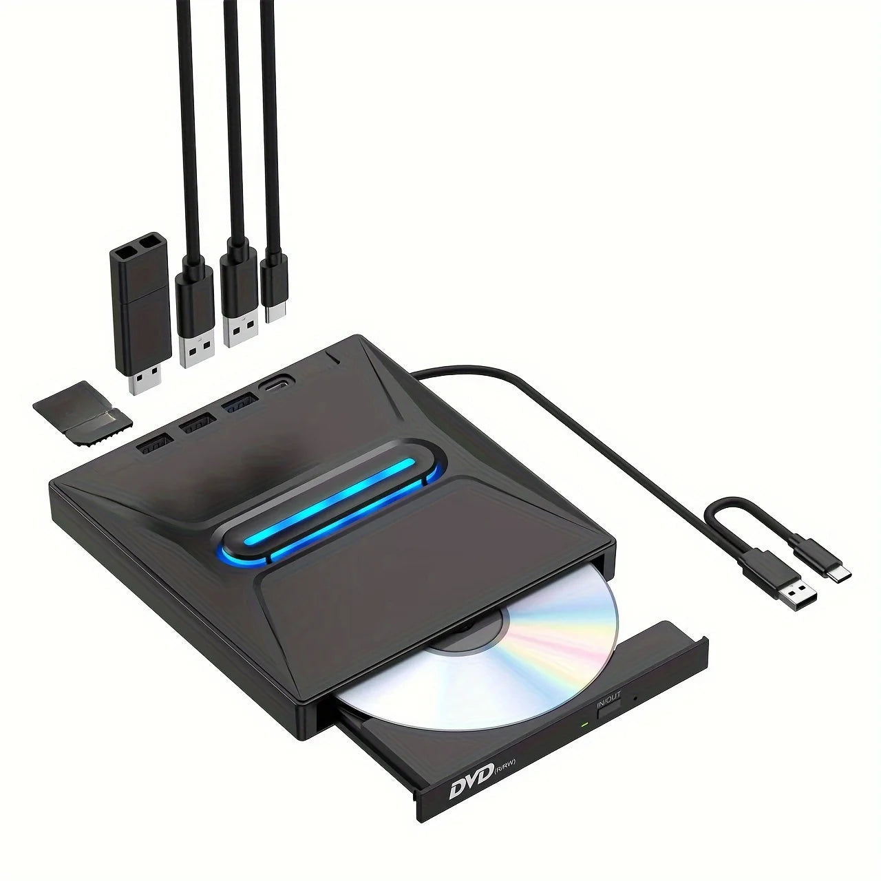 New Luminous USB 3.0 External CD DVD Drive with Reader