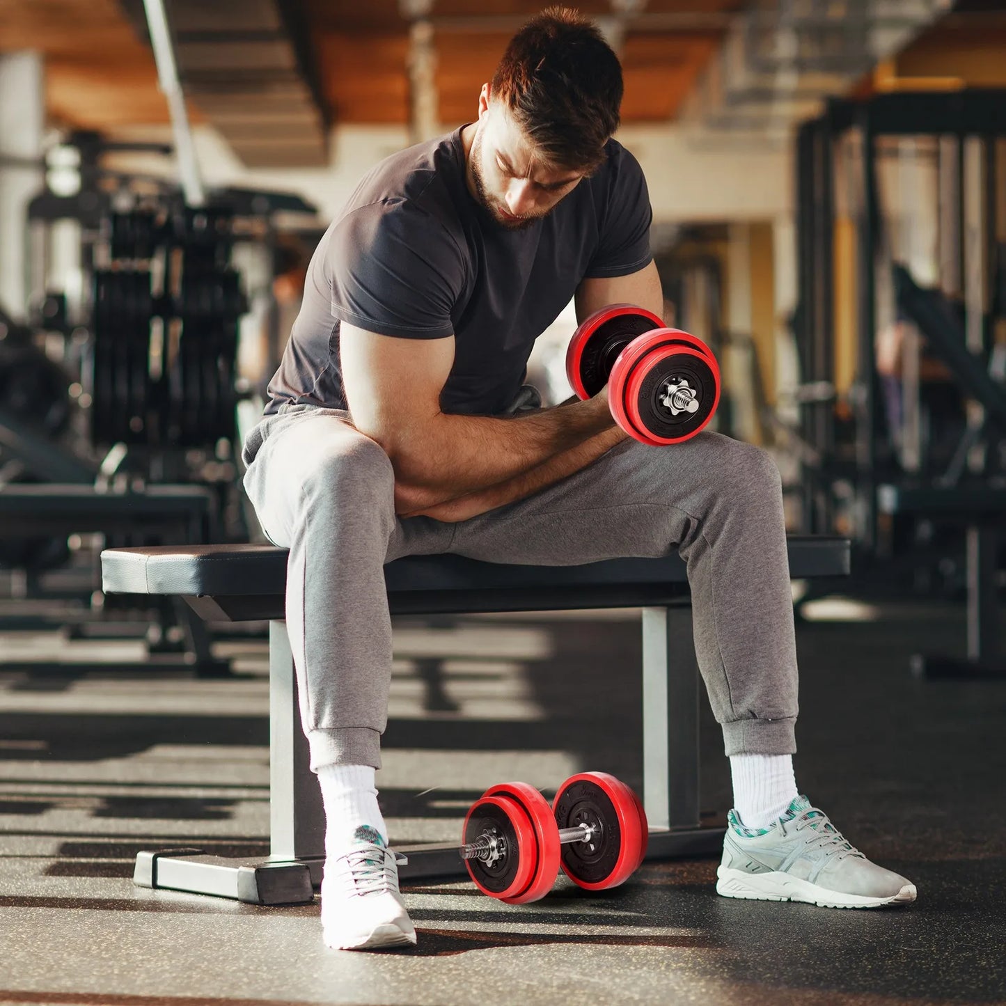 Home Gym 44 lb Dumbbell and Barbell Weight Set