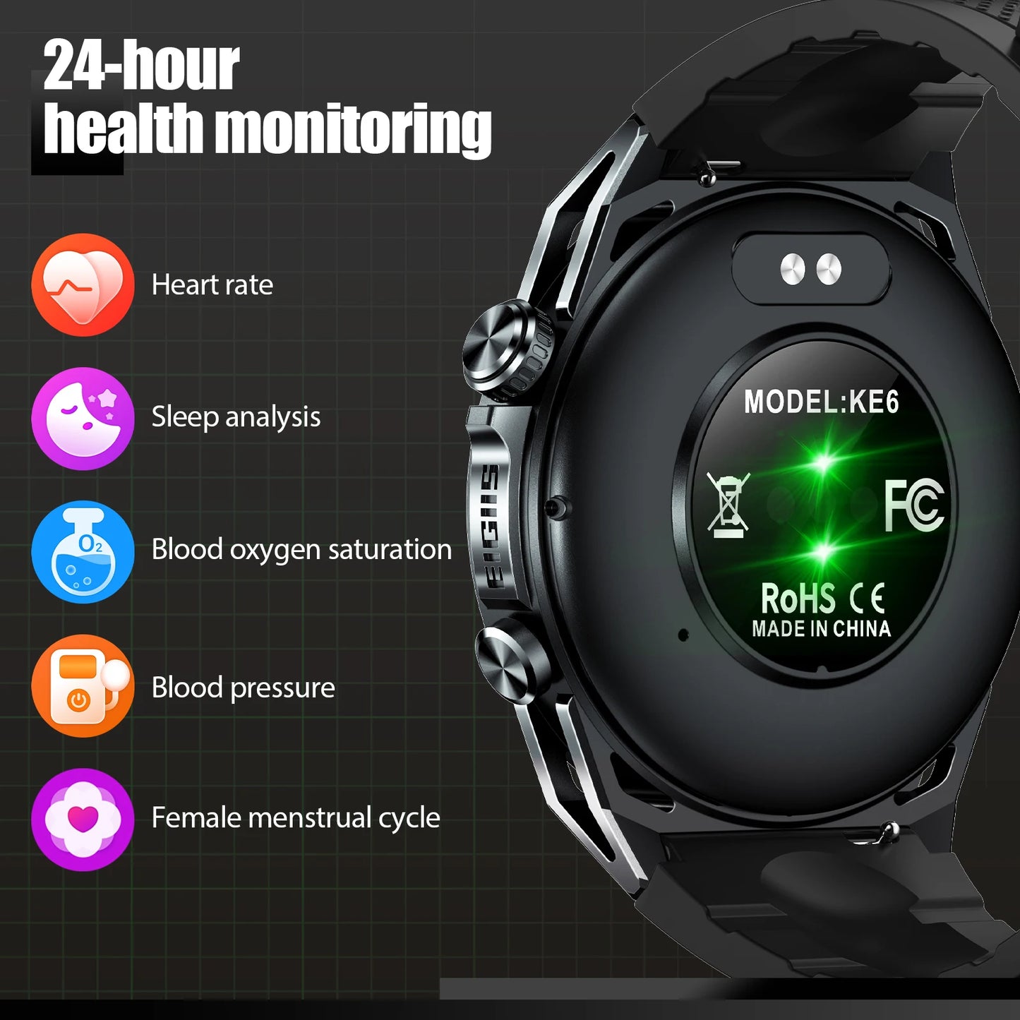 EIGIIS KE6 Smart Watch with AMOLED Display and Health Monitor