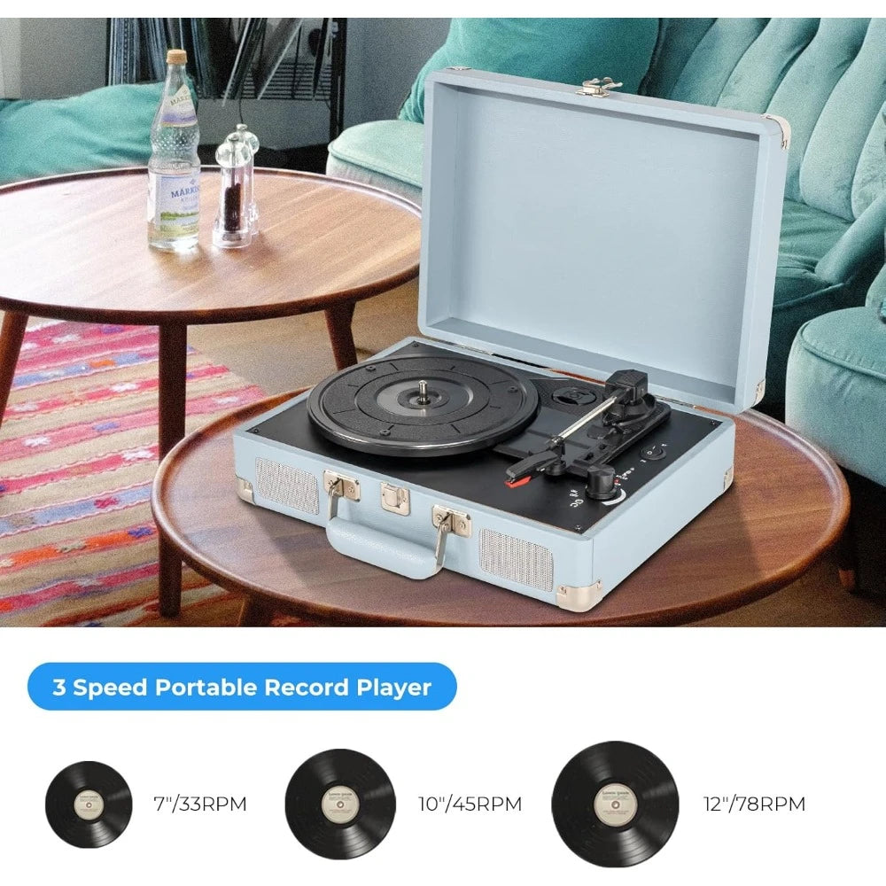 Portable Vinyl Record Player Suitcase with Bluetooth Speakers