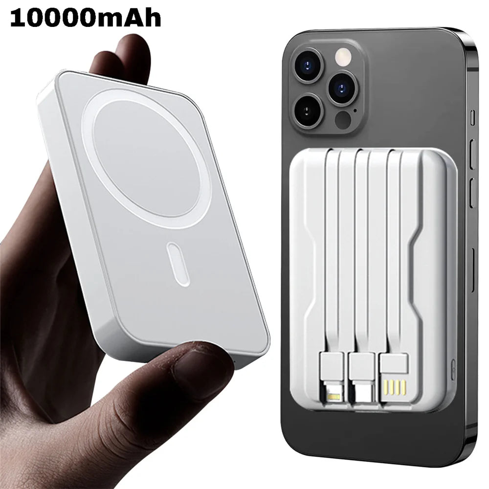10000mAh Wireless Fast Charger with Built-in Cables
