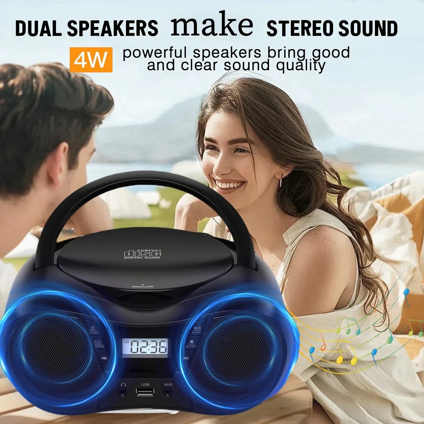Portable CD Player with Bluetooth, FM Radio and Speakers