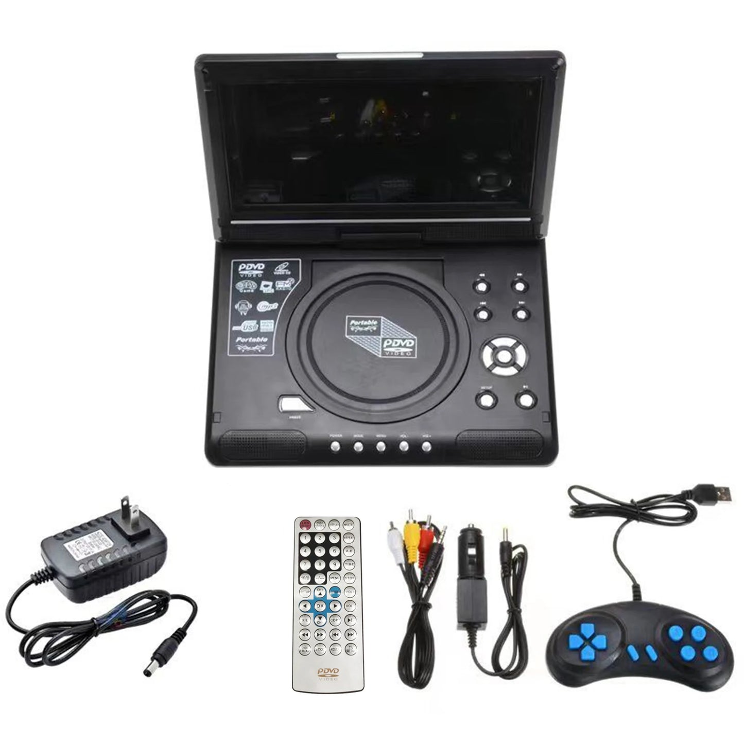 DVD Player 9.8 Inch 16:9 Widescreen 270° Rotatable LCD Screen  Home TV Portable VCD Compact Disc MP3 Viewer with Game Function