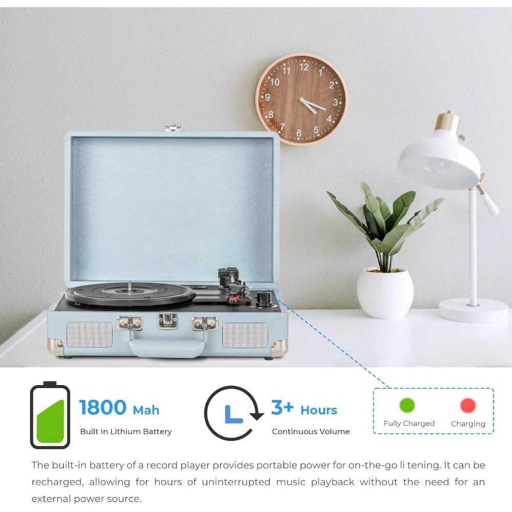 Portable Vinyl Record Player Suitcase with Bluetooth Speakers