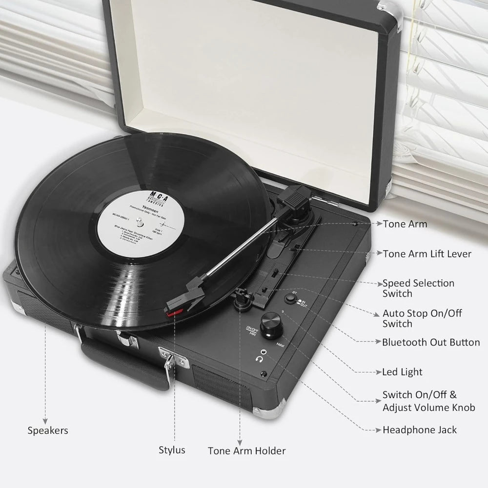 Portable Suitcase LP Player with Bluetooth and Speakers