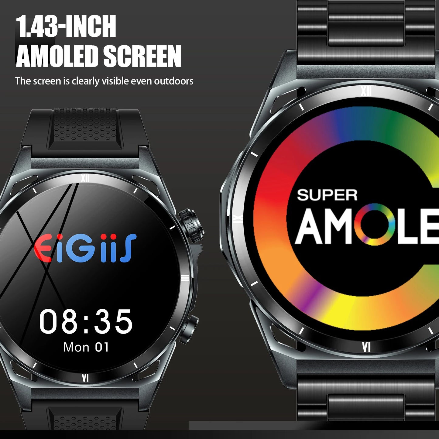EIGIIS KE6 Smart Watch with AMOLED Display and Health Monitor