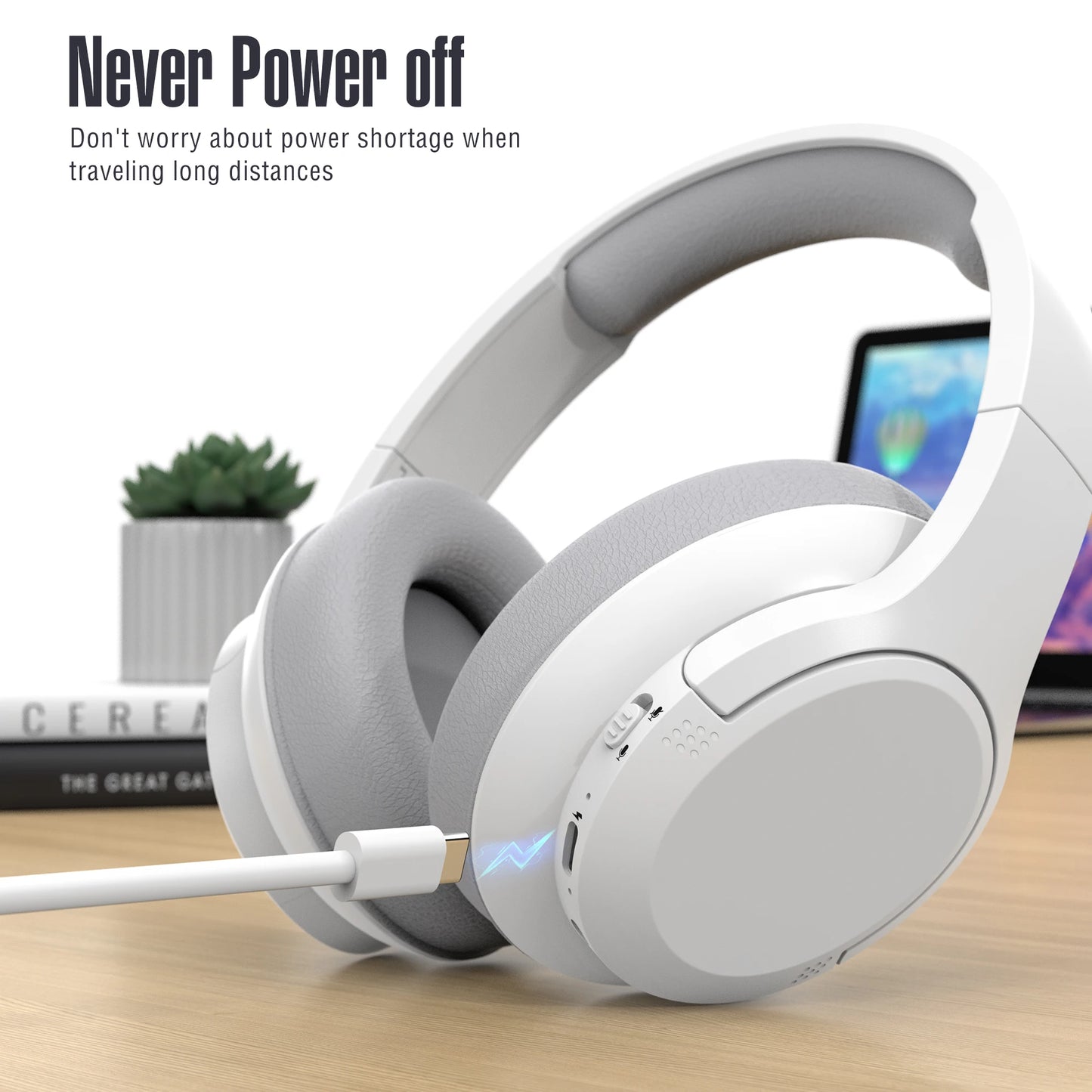 Bluetooth Wireless Over-Ear Headphones with 60H Playtime