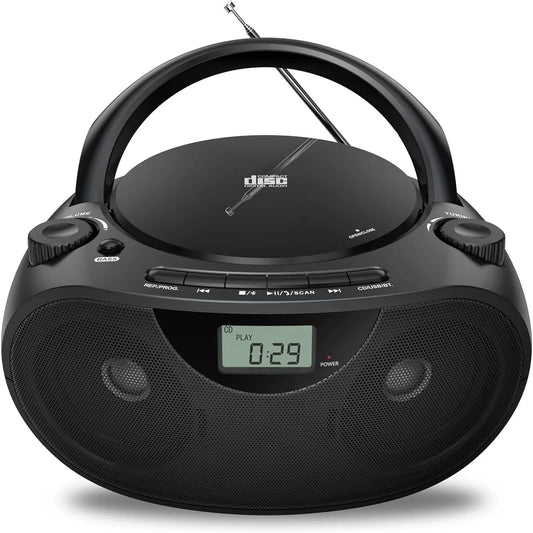 Portable Stereo CD Player Boombox with AM/FM Radio, Bluetooth, USB, AUX-in, Headphone Jack, CD-R/RW and MP3 CDs Compatible for All Music