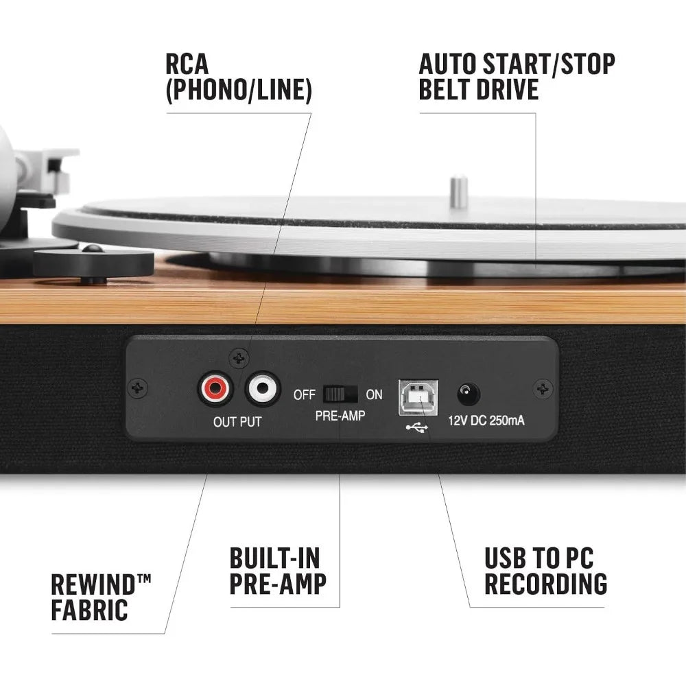 Vinyl Record Player with Built-in Pre-Amp and Headphone Jack
