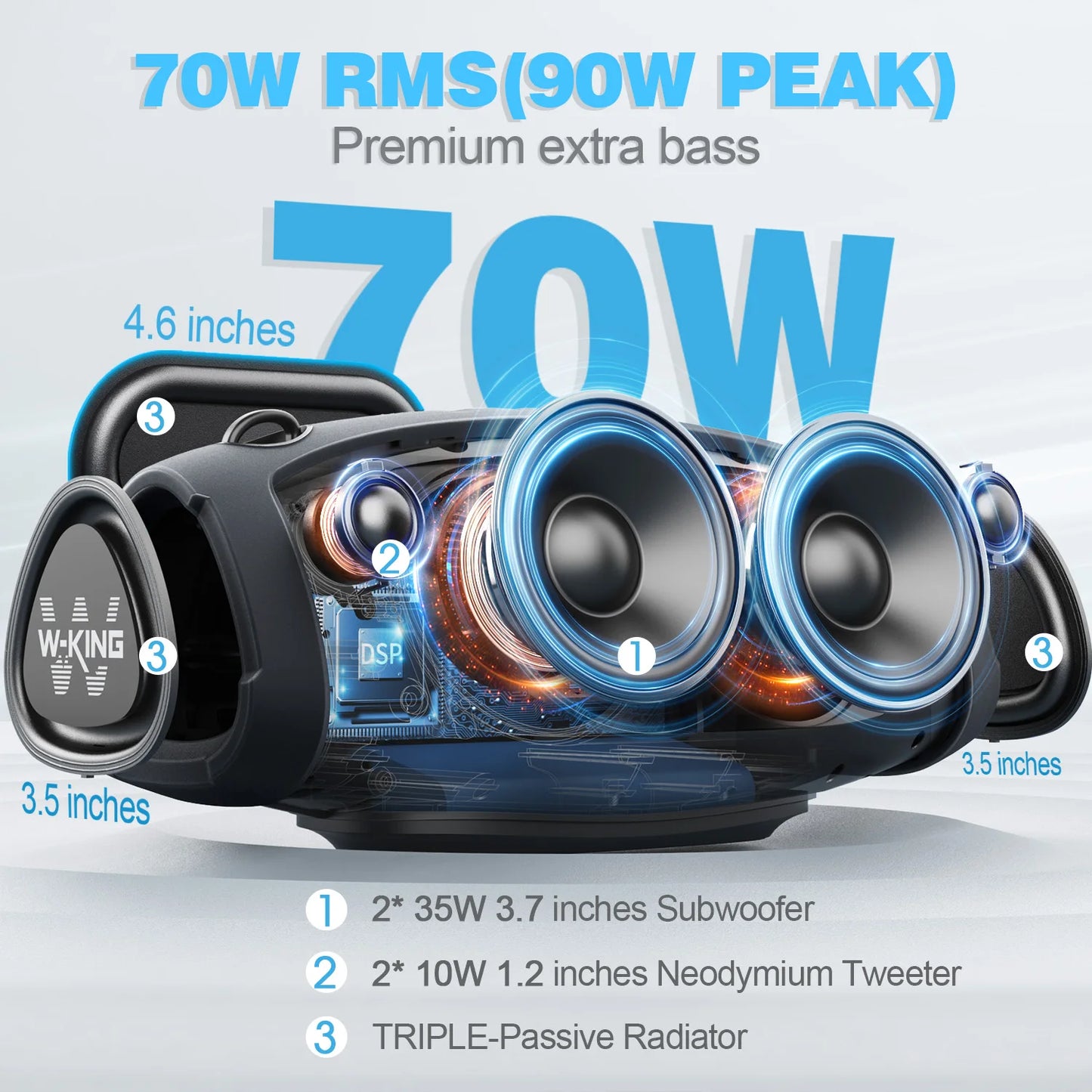 W-KING 70W Portable Bluetooth Speaker with Microphone