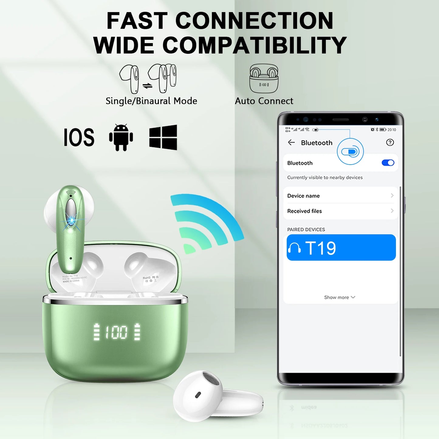 DRSAEC Wireless Earbuds, Bluetooth 5.3, 4 ENC Noise Canceling Mic, 40H LED Display Charging Case, IP7 Waterproof in-Ear Earbuds.