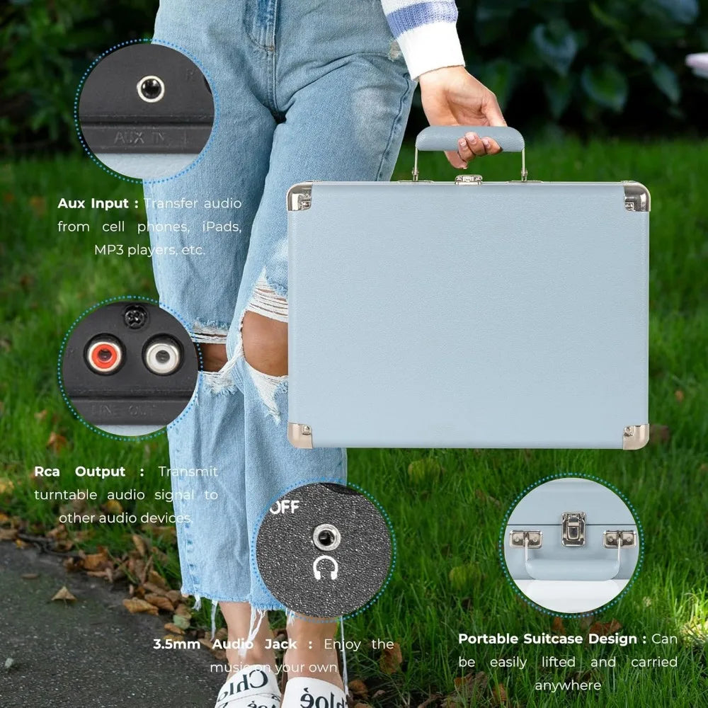 Portable Vinyl Record Player Suitcase with Bluetooth Speakers
