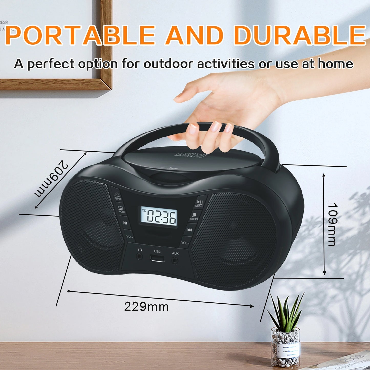 Portable CD Player with Bluetooth, FM Radio and Speakers