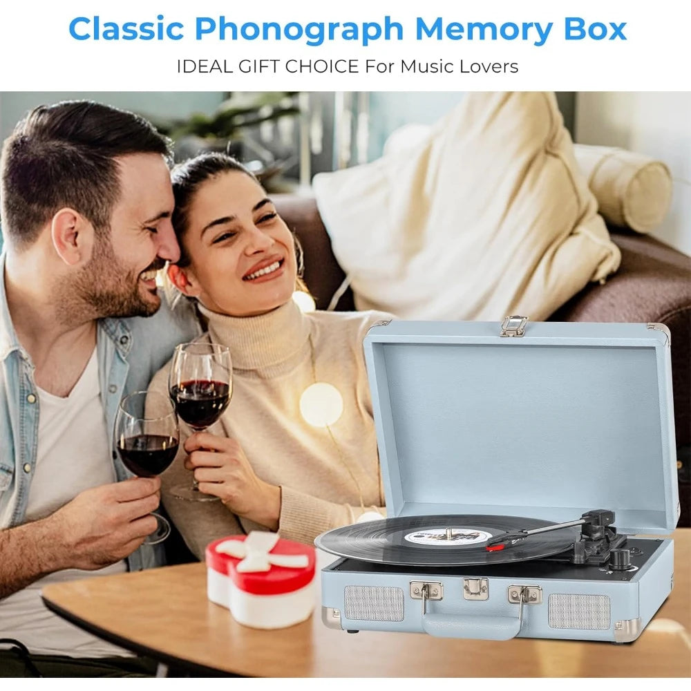 Portable Vinyl Record Player Suitcase with Bluetooth Speakers